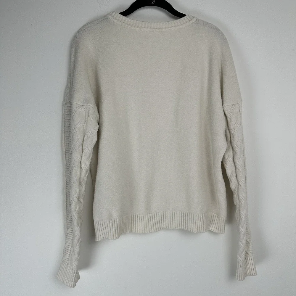 Cyrus Sweater‎ Size XL Cream Cropped Cable Knit Cozy Minimalist Fisherman